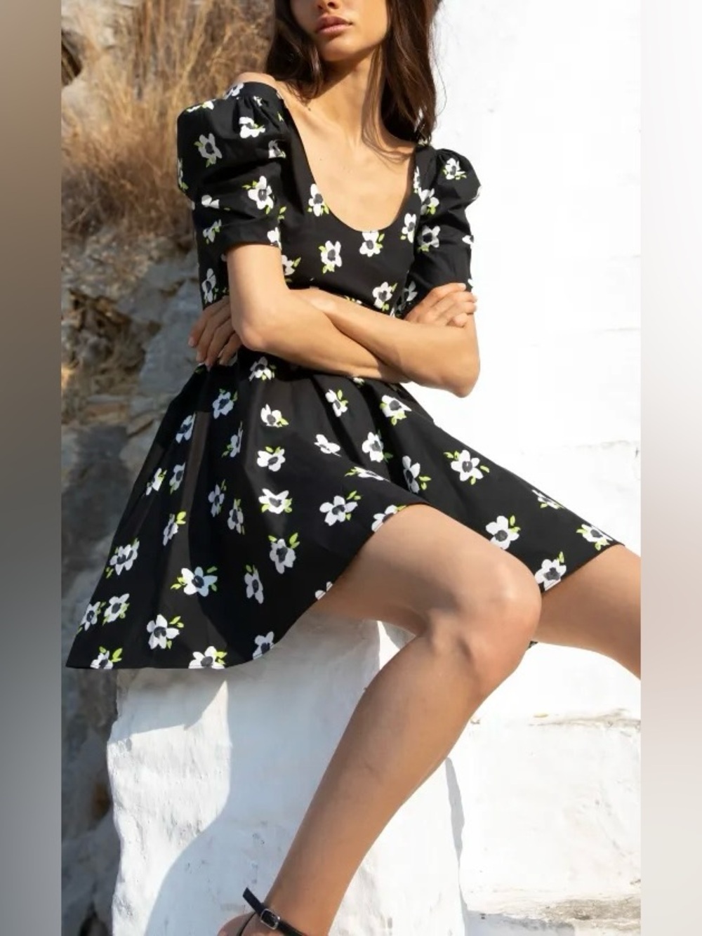 Caroline Constas Black Floral Long Sleeve Mini Dress | XS